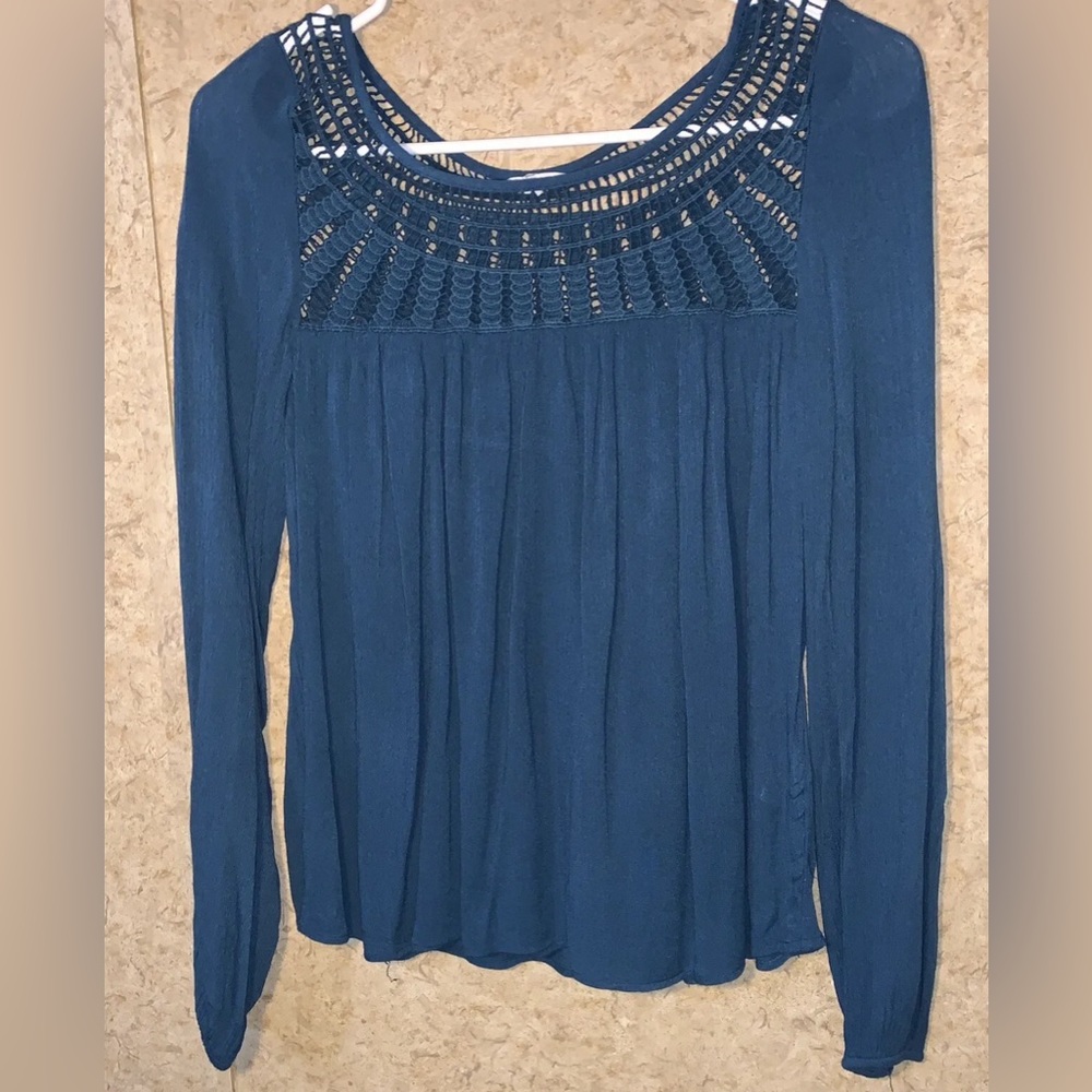 Aeropostale Women’s Small Petite Blouse Flowy Blue Office Formal Top